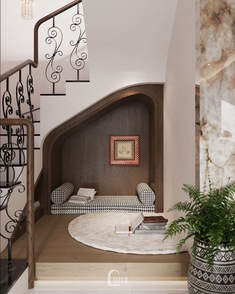 Tủ gầm cầu thang tại thiết kế nhà phố Long Biên House phong cách Wabi Sabi
